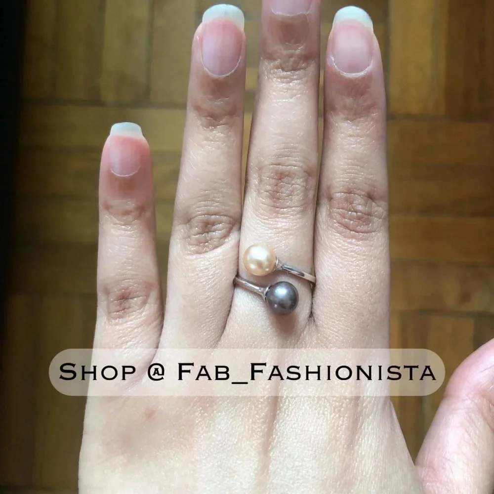 Sterling silver double pearl ring